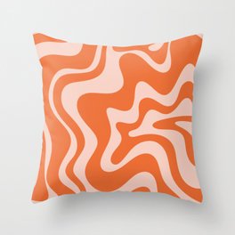 Retro Liquid Swirl Abstract Pattern in Orange and Pale Blush Pink Throw Pillow