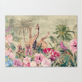 Vintage & Shabby Chic - Tropical Animals And Flower Garden Canvas Print
