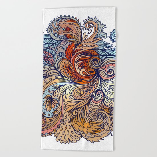 Brown Floral Indian Pattern Beach Towel