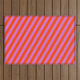 [ Thumbnail: Red & Orchid Colored Lines/Stripes Pattern Outdoor Rug ]