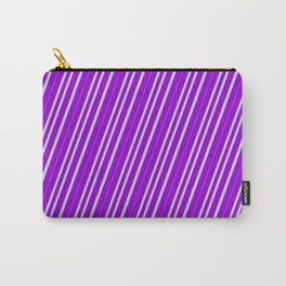 [ Thumbnail: Dark Violet & Light Grey Colored Pattern of Stripes Carry-All Pouch ]