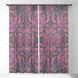 Seamless ornament. Modern geometric seamless pattern with red and purple repeating elements on a black background.  Sheer Curtain