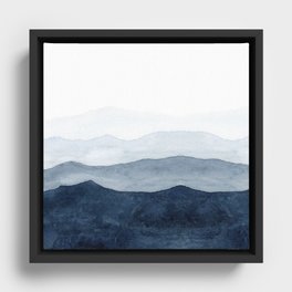 Indigo Abstract Watercolor Mountains Framed Canvas