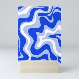 Retro Liquid Swirl Abstract Pattern Royal Blue, Light Blue, and White  Mini Art Print
