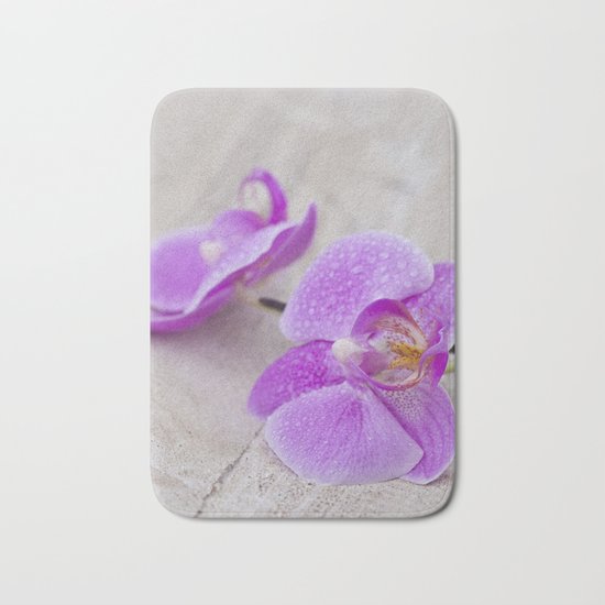 pink orchid flower close up water drops Bath Mat