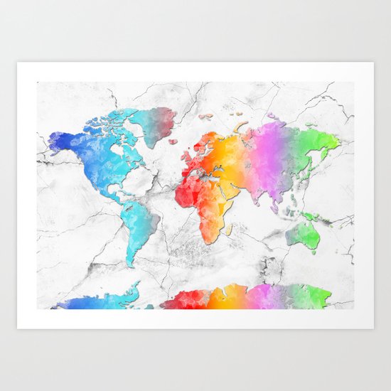 world map marble 2 Art Print