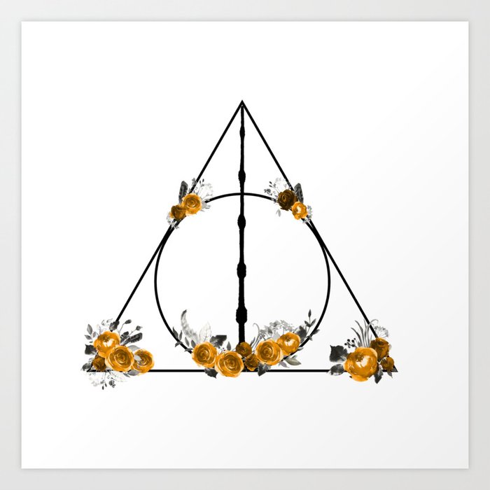 Deathly Hallows in Gold and Gray Art Print
