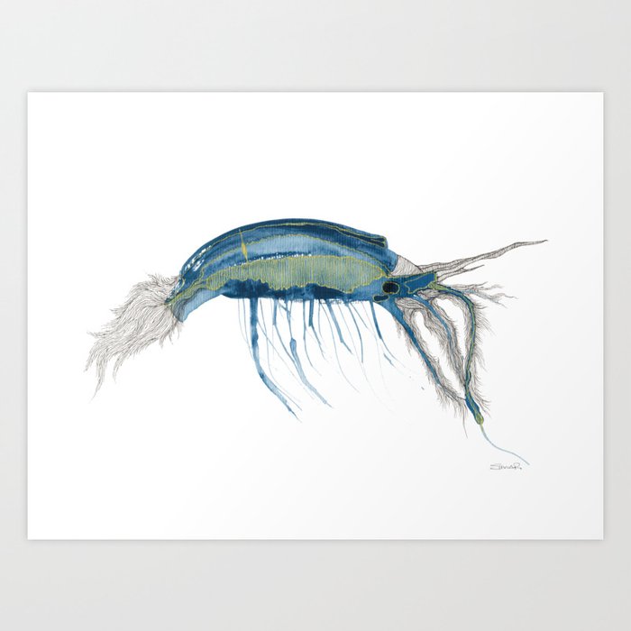 Blue Sea Creature Art Print Abstract Painting Blue Sea Animal