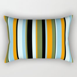 [ Thumbnail: Eyecatching Dark Olive Green, Dark Orange, Sky Blue, Light Cyan & Black Colored Lines Pattern Rectangular Pillow ]