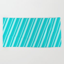 [ Thumbnail: Turquoise & Dark Turquoise Colored Stripes Pattern Beach Towel ]