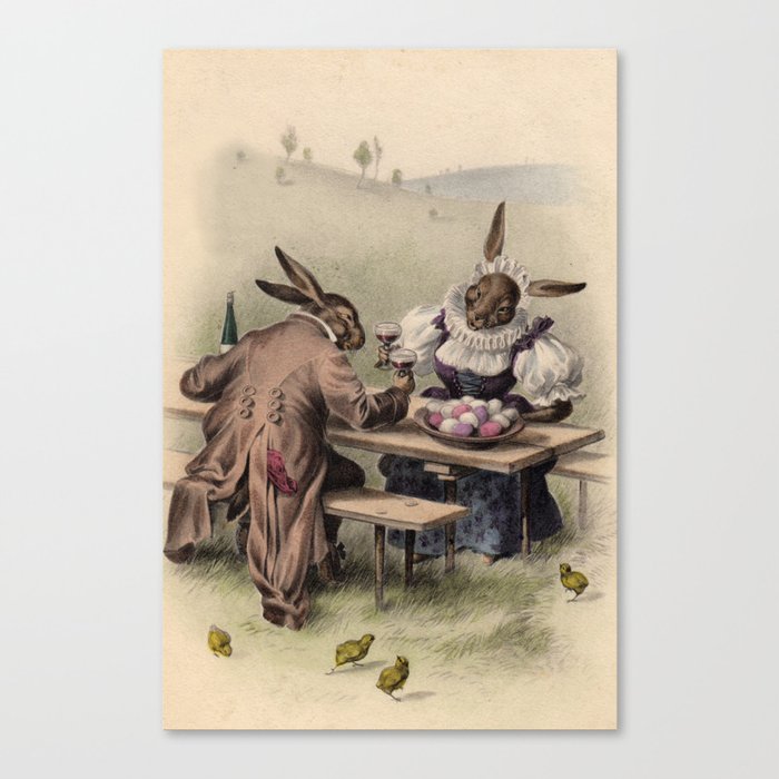Easter Bunnies Vintage Illustration Canvas Print By Gosstudio