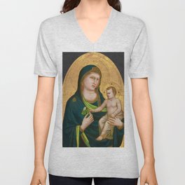 Madonna and Child by Giotto V Neck T Shirt