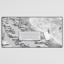 Beach Day in Italy | Black and White Travel Photography in Europe Art Print | Summer on the Coast in Naples Desk Mat
