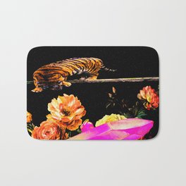 Tiger in Space Bath Mat | Retro, Digital, Branch, Collage, Tiger, Plants, Crystals, Psychedelic, Wood, Space 