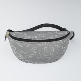 Grey and White Toys Outline Pattern Fanny Pack