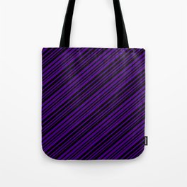 [ Thumbnail: Black and Indigo Colored Lines/Stripes Pattern Tote Bag ]
