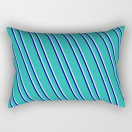 [ Thumbnail: Light Sea Green, Turquoise, and Dark Blue Colored Stripes/Lines Pattern Rectangular Pillow ]