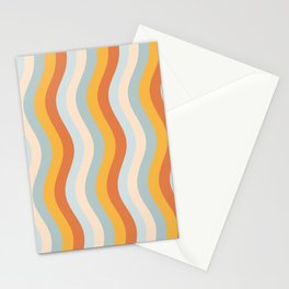 Wobbly Pop Stripes Retro Pattern Apricot Orange Ice Blue Stationery Card