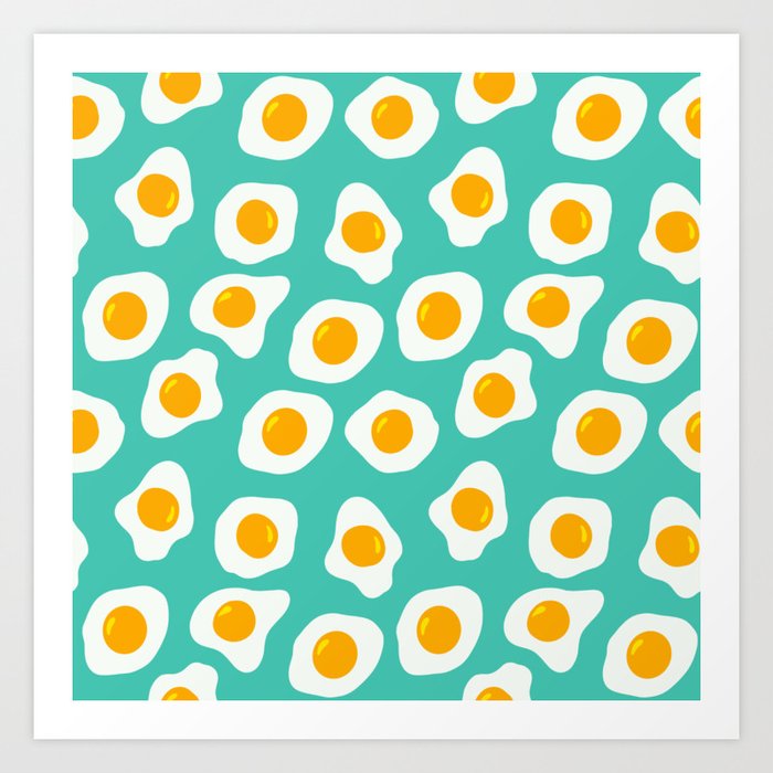 Eggs Pattern (Turquoise Color Background) Art Print
