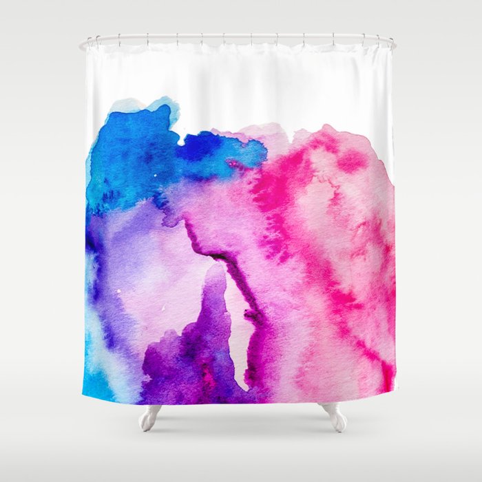 Modern Pink Blue Abstract Watercolor Wash Paint Shower Curtain By