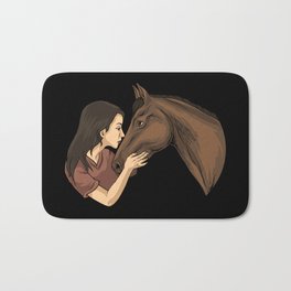 Girl Kissing A Horse Bath Mat | Saddle, Barn, Gallop, Pony, Jockey, Rein, Graphicdesign, Buckle, Hayfield, Girl 