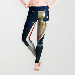 The Woman in Red & Stars, Art Deco - Haute Couture NYC Portrait Painting Leggings