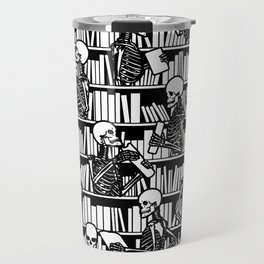 Bookish Public Library Skeleton Goth Librarian Books Pattern Travel Mug