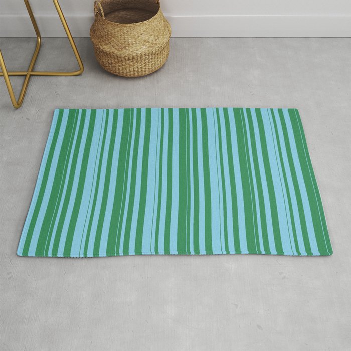 Sea Green and Sky Blue Colored Stripes/Lines Pattern Rug