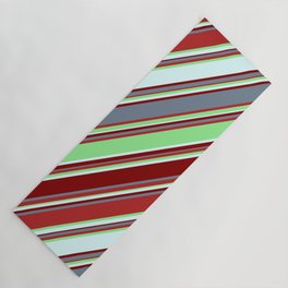 [ Thumbnail: Eyecatching Light Green, Light Cyan, Maroon, Slate Gray, and Red Colored Lines Pattern Yoga Mat ]