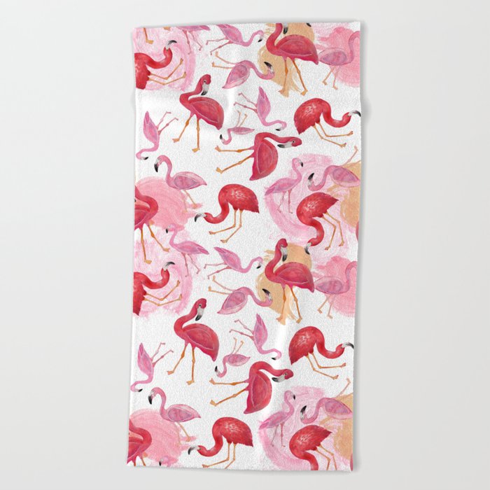 Watercolor Flamingos Beach Towel