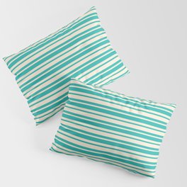 [ Thumbnail: Beige and Light Sea Green Colored Pattern of Stripes Pillow Sham ]