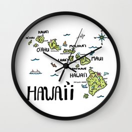 Hawaii Illustrated Map Color Wall Clock