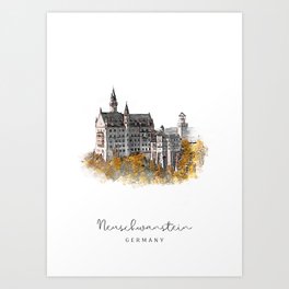Neuschwanstein Castle, Germany | Travel | Landmark | Europe | Minimalist Art Print