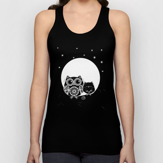 B&W Flower power Owl and her Sleepy Baby Unisex Tank Top