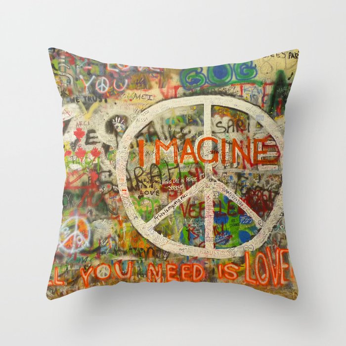 Peace Sign - Love - Graffiti Throw Pillow