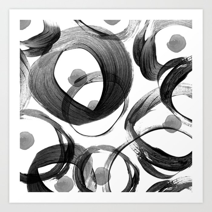 Modern Abstract Black White Hand Painted Brushstrokes Art Print By