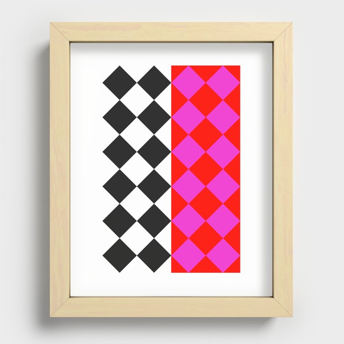 Diamonds black white pink red Recessed Framed Print