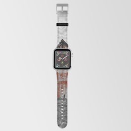 Worn Paint - Rustic Red Barn Against Black and White Landscape on Early Spring Day in Missouri Apple Watch Band