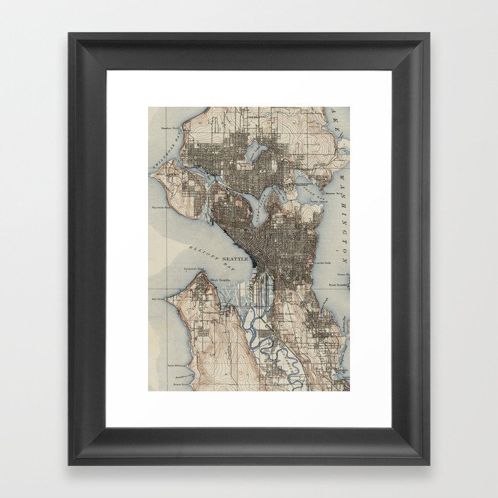 Vintage Map of Seattle Washington (1908) Framed Art Print