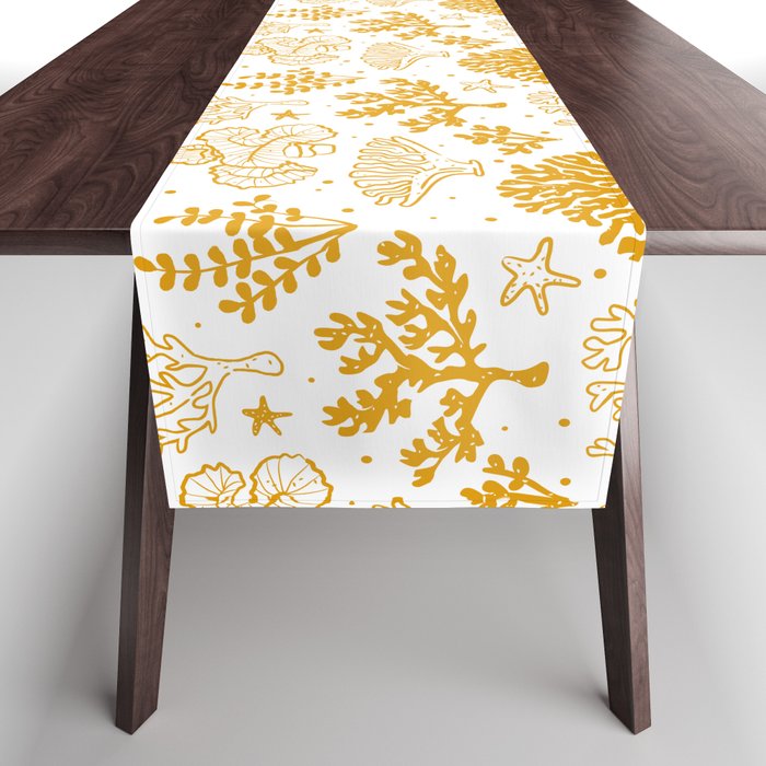 Mustard Coral Silhouette Pattern Table Runner