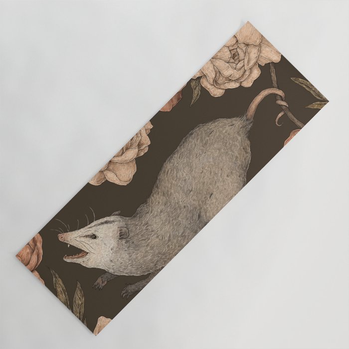 The Opossum and Peonies Yoga Mat