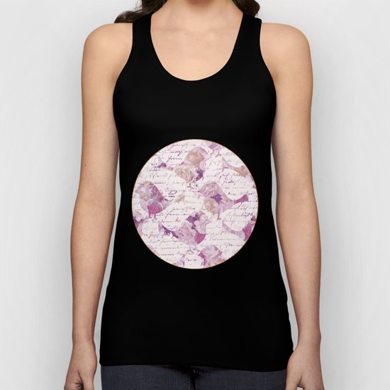 Vintage Flower Birds and handwriting pattern Unisex Tank Top