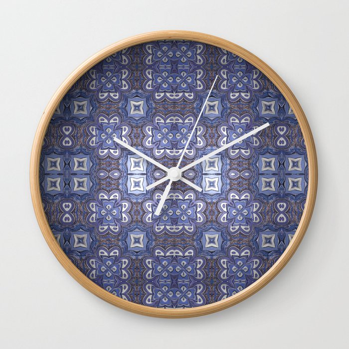 Midnight Periwinkle Symmetrical Geometric Pattern with Highlights Wall Clock