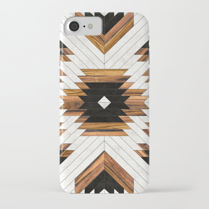 urban tribal pattern 5 - aztec - concrete and wood iphone case