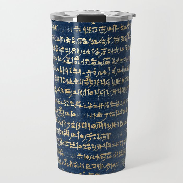 Ancient Egyptian Hieratic - navy & Green Travel Mug