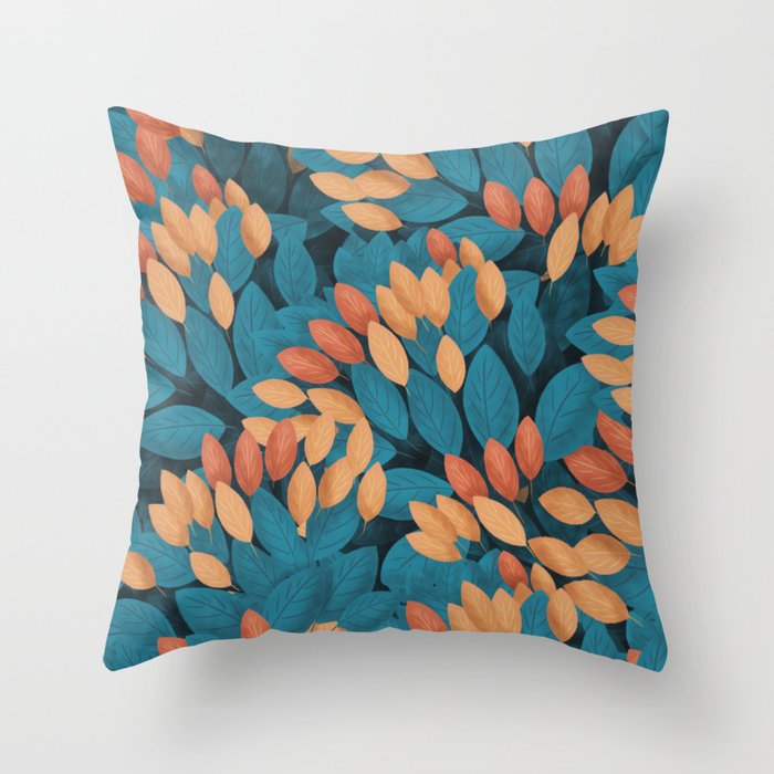 Orange and Teal Leaves pattern Throw Pillow by Malinda Society6