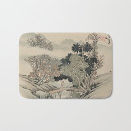 Vintage Japanese Landscape Painting Bath Mat