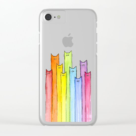 Rainbow of Cats Funny Whimsical Colorful Cat Animals Clear iPhone Case