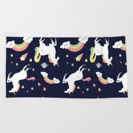 Hand drawn unicorn pattern Beach Towel