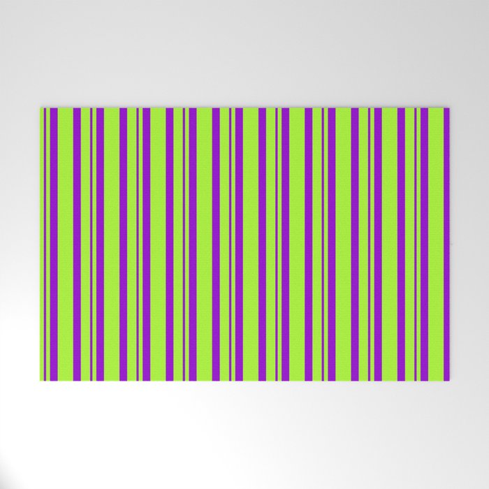Light Green and Dark Violet Colored Lines/Stripes Pattern Welcome Mat
